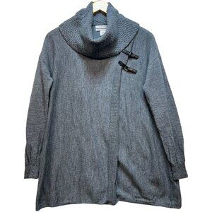Ellen Tracy Women's Cowl Neck Merino Wool CardiganNeck Buckle Accent Size M Gray